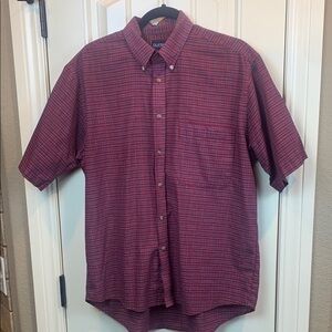 Puritan Red Plaid Short Sleeve Button Down Shirt, Large